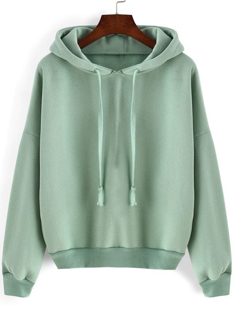 Green Hooded Long Sleeve Loose Crop Sweatshirt 16.14 Sports Wear Outfits, Tee Ideas, Mode Hijabi, Mode Grunge, Green Pullover, Quoi Porter, Cropped Pullover, Green Sweatshirt, Hoodie Green