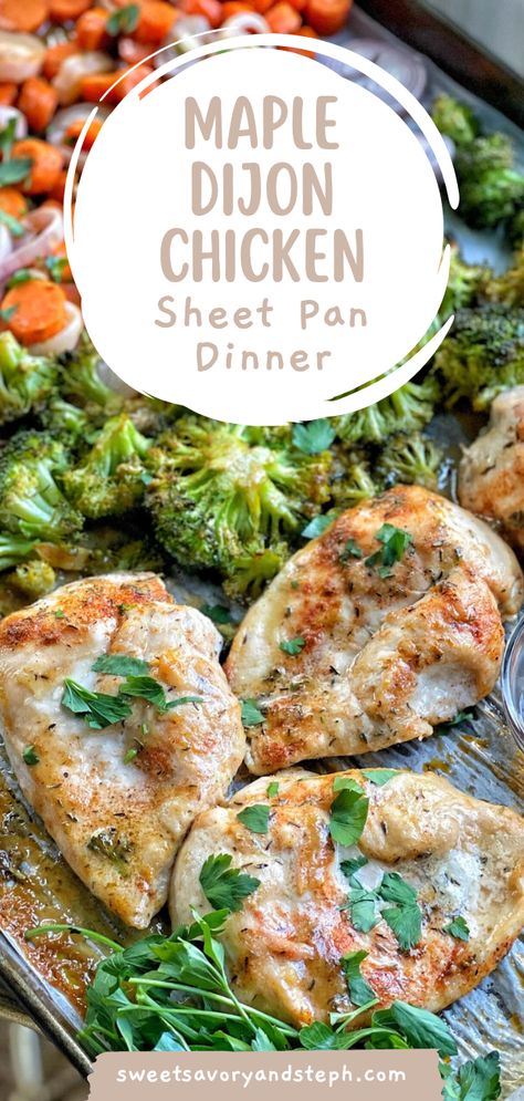 Sheet Pan Maple Dijon Chicken, Maple Mustard Sheet Pan Chicken, Whole 30 Recipes Chicken Breast, Paleo Sheet Pan Meals, Maple Dijon Chicken Sheet Pan, Maple Dijon Sheet Pan, One Pan Autumn Chicken Dinner, Whole30 Sheet Pan Dinners, Sheet Pan Orange Chicken