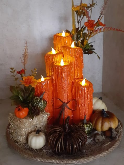 Pool Noodle Candles, Pool Noodle Halloween, Noodle Ideas, Fall Candle Centerpieces, Easy Diy Fall Decor, Pool Noodle Crafts, Fall Centerpieces, Christmas Decorations Centerpiece, Fall Pumpkin Crafts