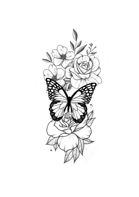 Roses And Butterfly Spine Tattoo, Three Butterflies Tattoo Arm, Flower And Butterfly Tattoo On Shoulder, Butterfly With Roses Tattoo, Butterfly And Roses Tattoo, Butterflies And Flowers Tattoo, Flower And Butterfly Tattoos, Butterfly And Flower Tattoo Designs, Big Butterfly Tattoo