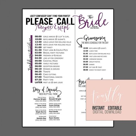 Example of free wedding schedule template purple timeline of events phone wedding day agenda template sample. Wedding day agenda template, When conducting meetings, it's best to have a meeting schedule template. This is the guide to really have a productive an... Day Schedule Template, Wedding Day Schedule, Bridal Parties Pictures, Wedding Schedule, Wedding Planning Timeline, Day Schedule, Agenda Template, Keys Wedding, Event Planning Business