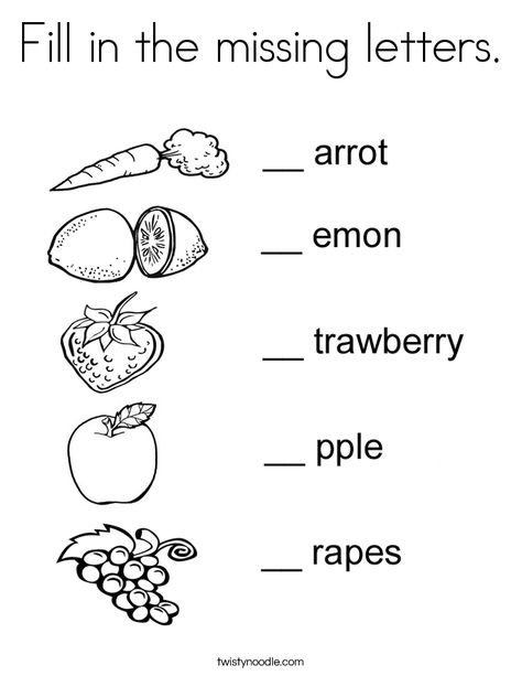 Fill in the missing letters Coloring Page - Twisty Noodle Kertas Kerja Prasekolah, Maternelle Grande Section, Free Educational Printables, Materi Bahasa Inggris, Missing Letters, Kindergarten Phonics Worksheets, Twisty Noodle, Kindergarten Reading Worksheets, English Activities For Kids