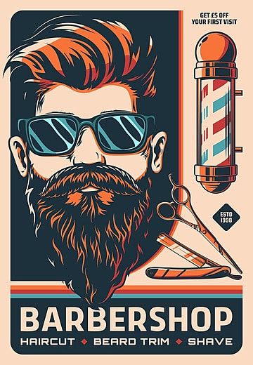 Barbershop Poster, Barber Poster, Barber Art, Barber Shop Pole, Mustache Grooming, Haircut Salon, Hipster Haircut, Logo Fleur, Beard Shaver