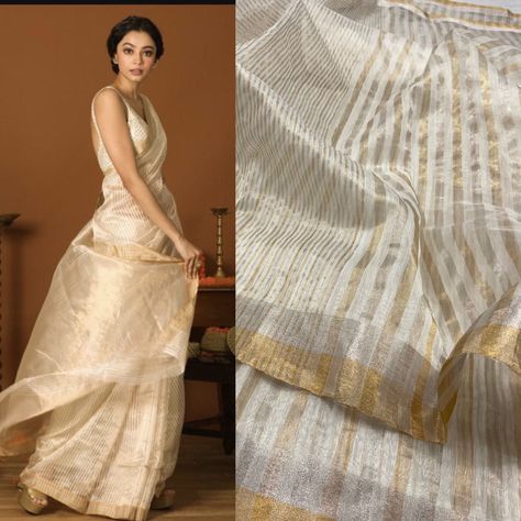 Excited to share this item from my #etsy shop: White Gold Saree Pure Tissue India outfit wedding Silk Sarees Sari blouse for women hand-loom Latest Saree Tissue Silk Saree Gold, Kerala Style Skirt And Top, White And Gold Saree, Latest Sarees Online, Gold Saree, Unique Sarees, Sewing Hand, Checks Saree, Tissue Silk Saree