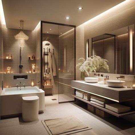 Concrete Bathroom Ideas Master Bath, Luxury Penthouse Apartment Bathroom, Penthouse Decor, Upgrade Bathroom, Modern Design House, Dekorere Bad, تصميم للمنزل العصري, Outdoor Sauna, Light Bathroom