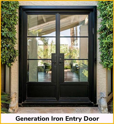 Iron Entry Door Bonus Upgrade - First Impression Ironworks Black French Door, Front Door Images, Black French Doors, Iron Security Doors, French Front Doors, Iron Front Door, Steel Entry Doors, Steel Front Door, Iron Entry Doors