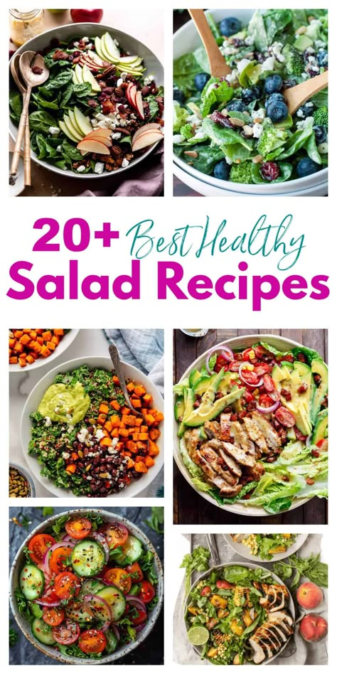 Healthy salad recipes are a great way to get your fill of fresh veggies, fruits, nuts, and leafy greens. A healthy salad can make you feel better and taste delicious. These easy healthy salad recipes give you a variety to choose from. Chicken salad recipes, shrimp and avocado recipes, apple walnut salad recipes, kale salad, quinoa salad, chickpea salad, green bean salad, healthy salad recipes for the whole family.  #besthealthysaladrecipes #healthysaladrecipes #healthysalad @healthysalads Prep Ahead Salads, Easy Salad Recipes For Dinner, Salad For Party Ideas, Shrimp And Avocado Recipes, Walnut Salad Recipes, Main Meal Salads, Salad Recipes Kale, Healthy Salads Clean Eating, Easy Salad Recipes Healthy