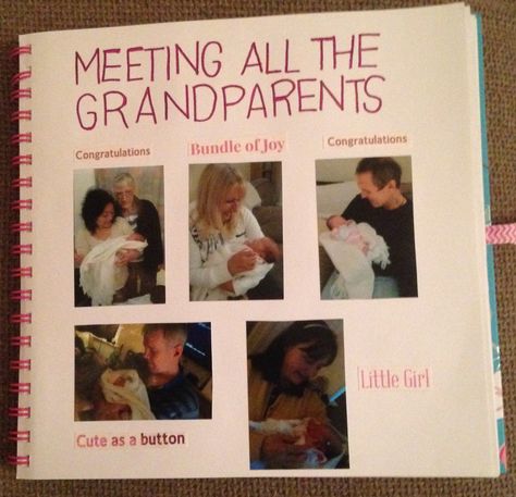 Newborn Memories Ideas, Scrapbook For Grandparents, My First Year Scrapbook Ideas, Scrapbook Ideas First Year, Nanny Scrapbook Ideas, Scrap Book For New Born Baby, Baby Scrap Booking Idea, Babybook Scrapbook Ideas, 1st Year Scrapbook Baby