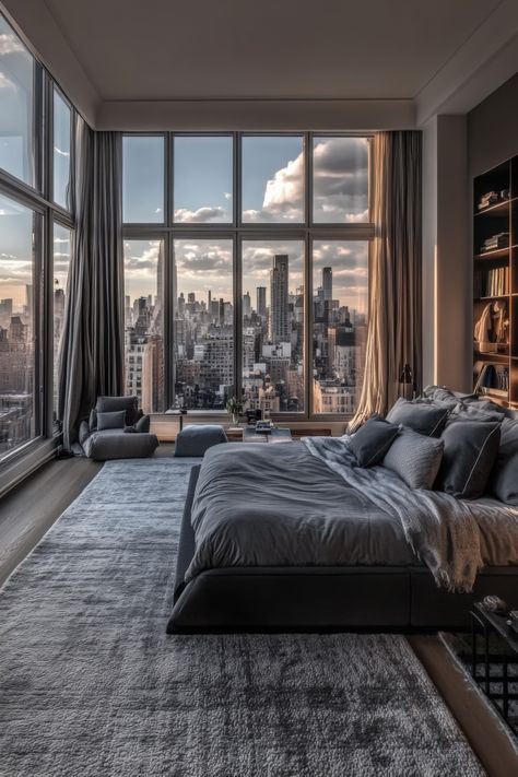 Create a cozy, elegant sanctuary in your New York apartment with plush textures and winter-ready design. Ny Apartment Aesthetic Bedroom, Cozy New York Apartment, Penthouse Apartment Bedroom, Nyc Apartment Bedroom, New York Apartment Aesthetic, Rich Apartment, House Concept, Aesthetic House, Sophisticated Bedroom