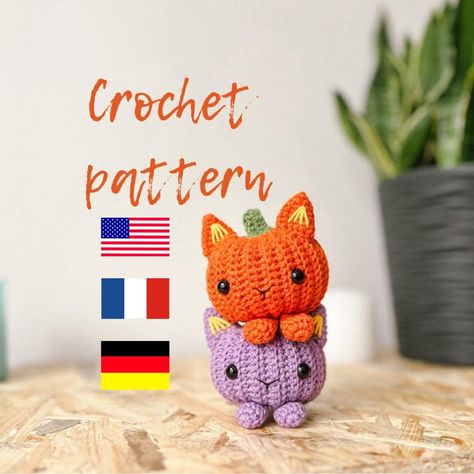 Pumpkin cat crochet pattern, PDF, amigurumi halloween pattern, English/French/German Pumpkin Kitty, Crochet Pour Halloween, Cat Crochet Pattern, Chat Crochet, Cat Crochet, Pumpkin Cat, Halloween Crochet Patterns, Halloween Pattern, Crochet Pumpkin