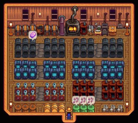 Stardew Valley Standard Farm Layout Year 1, Stardew Valley Blacksmith Shed, Stardew Valley Farm Layout Grandpas Farm, Stardew Obelisk Layout, Stardew Valley Design Ideas, Stardew Beehive Layout, Stardew Valley Furnace, Stardew Farm Layout Standard, Shed Design Stardew Valley