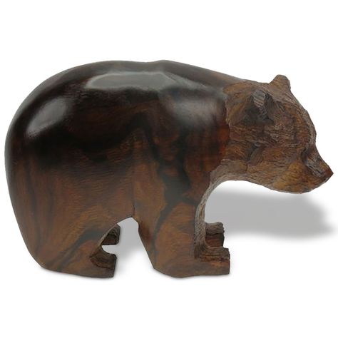 PRICES MAY VARY. This detailed figurine is carved from genuine ironwood, an extremely hard and heavy wood that is most difficult to carve. It measures approximately 2 inches tall x 4 inches long x 2 inches wide. Wood Carving Art Sculpture, Beautiful Sculptures, Record Room, Simple Wood Carving, Bear Statue, Bear Sculptures, Wooden Bear, Bear Carving, Bear Figurine