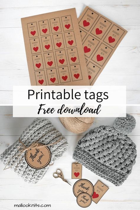 Download now these free printable tags for your handmade crochet or knit items. Ideal to use at craft fairs or gift giving. You can print them on the paper of your choice, cut and apply for a professional result! Free Printable Labels For Handmade Items, Packaging For Crochet Items, Handmade Tags Printable Free, Gift Tag Template Free, Crochet Tags, Tags For Handmade Items, Craft Labels, Tag Template Free, Crochet Craft Fair