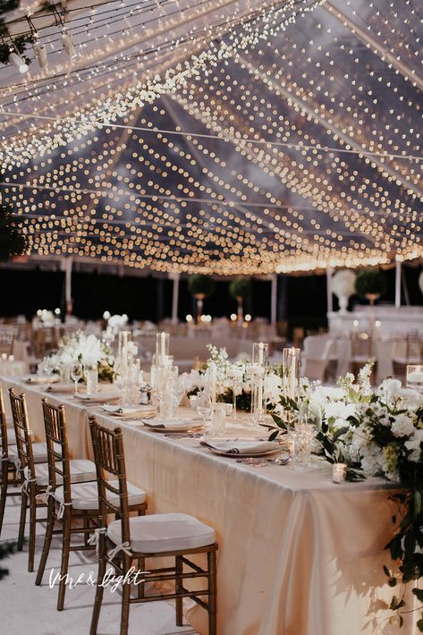 Lighting Canopy Lake Nona Country Club Wedding Lake Wedding Backdrop, Wedding Clear Tent String Lights, Small Outdoor Tent Wedding, Clear Top Tent Wedding Ceremony, Clean Rustic Wedding, La Playa Carmel Wedding, Clean Wedding Decoration, Coastal Tent Wedding, Spring Lake Wedding