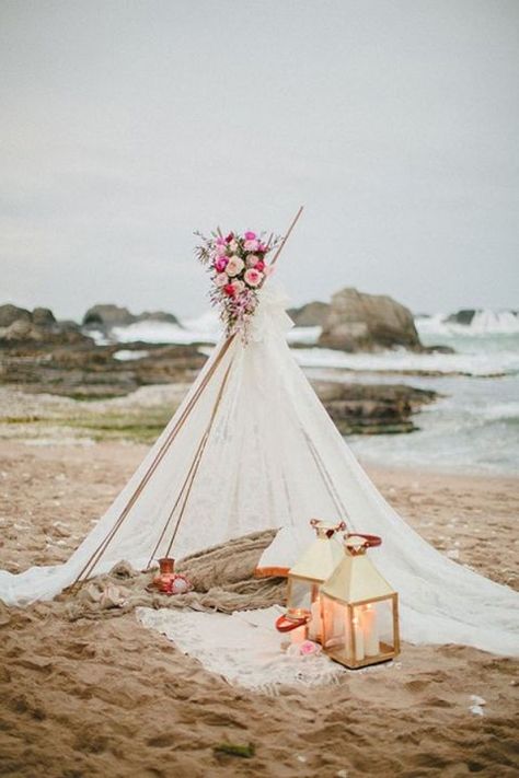 #Boho Wedding Tent on the Beach #WeddingDesign #Candles #EventDesign #BeachWedding | Grace Photography + Betty Williamson Weddings And Events Bohemian Beach Wedding, Romances Ideas, Boho Styl, Beach Wedding Inspiration, Wedding Palette, Coastal Wedding, Bohemian Beach, Wedding Boho, Tent Wedding