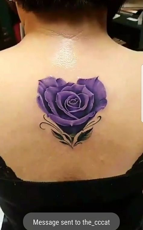 Purple Heart Tattoo For Women, Heart Cover Up Tattoos For Women, Rose Tattoo Purple, Coverup Name Tattoo Ideas, Heart Tattoo Cover Up, Purple Flower Tattoos For Women, Middle Back Tattoo Women, Purple Tattoos For Women, Back Cover Up Tattoos For Women Upper