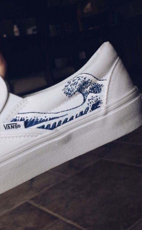 follow  ➳ shelbyyburns on pinterest: hand painted waves (acrylic paint) on white canvas vans #paintedvans #vans #paintedshoes #customshoes #summervans #beachvans #paintedsneakers Painted Waves, Vans Painted, Custom Vans Shoes, Painted Shoes Diy, Cute Vans, Painted Canvas Shoes, Painted Vans, Custom Painted Shoes, Painted Sneakers