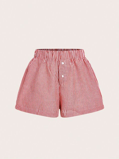 Casual Light Blue Woven Boxer Pants With White Stripes, Loose Fit, Low Waist For Women Red Casual   Woven Fabric Plain Track Shorts Non-Stretch  Women Clothing, size features are:Bust: ,Length: ,Sleeve Length: Boxer Pants, Over The Calf Socks, Women Crew Socks, Track Shorts, Inspiration Mode, Low Waist, Striped Shorts, Womens Fall, Maternity Bag