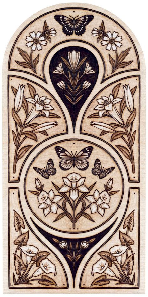 Small prints are 4x6 inches and on regular gloss picture paper. Large prints are 11x8.5 inches and on extra thick picture paper. Gothic Art Nouveau Decor, Wood Burned Cabinets, Art Nouveau Mandala, Art Nouveau Alphabet, Dark Art Nouveau Aesthetic, Wood Burning Furniture, Burned Wood Art, Wood Burning Art Ideas, Floral Wood Burning