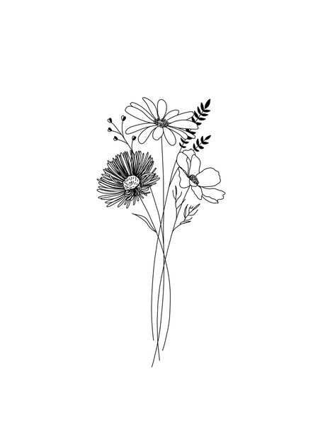 Line Drawing Tattoos, One Line Tattoo, Small Flower Tattoos, Birth Flower Tattoos, Floral Tattoo Design, Line Art Tattoos, Dainty Tattoos, Little Tattoos, Simplistic Tattoos