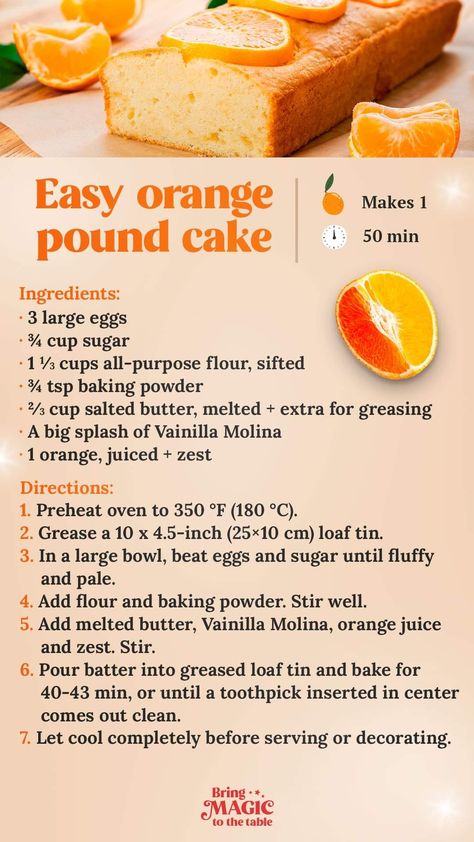 Easy Orange Pound Cake, Easy Orange Cake Recipe, Orange Pound Cake, Coffee Cake Recipes Easy, Orange Cake Recipe, Cake Recipes Easy Homemade, Sweet Dishes Recipes, Quick Recipes Snacks, Sweet Recipes Desserts