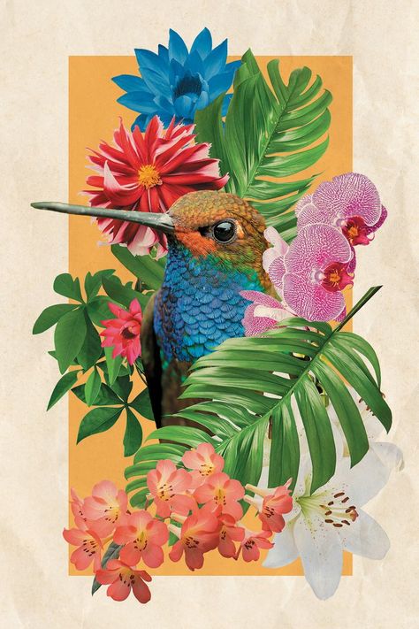 Tropical Illustration, Hummingbird Art, Bird Painting, Humming Bird, Tropical Art, Floral Artwork, Aesthetic Painting, Mural Wall Art, Watercolor Bird