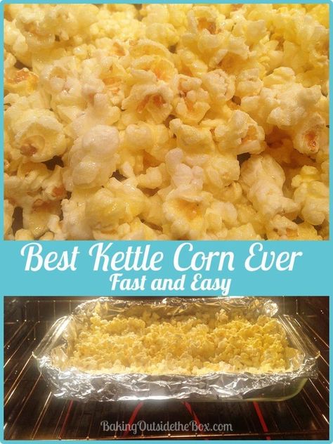 Kettle Corn Recipe Microwave, Homemade Kettle Corn, Kettle Corn Recipe, Popcorn Recipes Sweet, Corn In The Oven, Popcorn Recipes Easy, Caramel Corn Recipes, Puppy Chow Recipes, Baked Corn