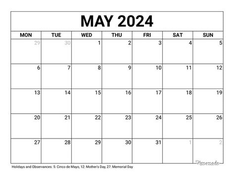 May Calendar 2024 Printable Blank Monday Start Xmas Card Messages, Free Blank Calendar, May Calendar, Desk Calendar Design, Free Printable Calendars, 2024 Printable, Xmas Printables, Free Printable Calendar Templates, Calendar With Holidays