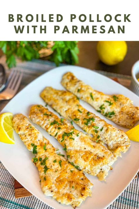 This easy pollock recipe takes 15 minutes, including prep time, and gives you a flaky white fish dinner with a savory parmesan crust. The perfect recipe when you want to whipped up a quick, delicious white fish dinner. Pin this one to your favorite board today! Fried Pollock Fish Recipes, Alaskan Pollock Recipes Baked, Pollock Fish Recipes Air Fryer, Alaska Pollock Fillet Recipe, Frozen Pollock Fish Recipes, Pacific Whiting Fillets Recipes, Alaskan Pollock Recipes, Baked Pollock Recipes, White Fish Dinner