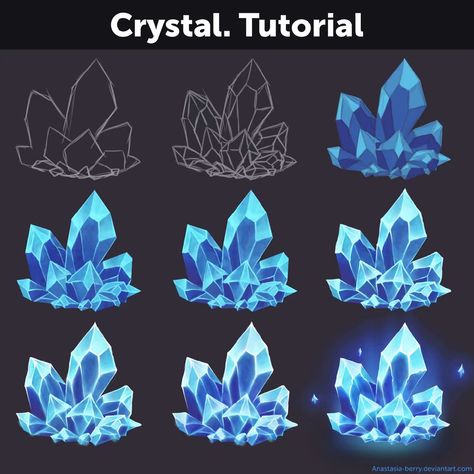 Fantasy Crystal Art, Crystal Tutorial, Crystal Drawing, الفن الرقمي, Coloring Tutorial, Digital Painting Tutorials, Crystal Art, 판타지 아트, Digital Art Tutorial