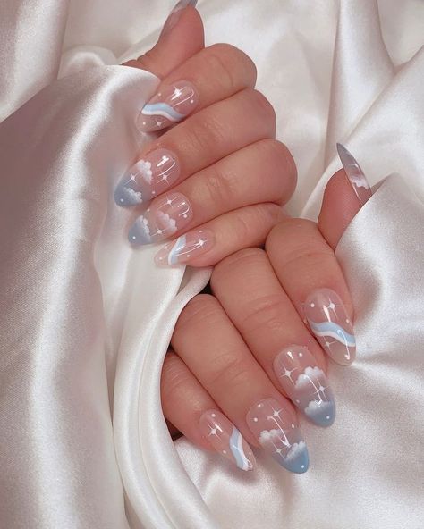 April Nail Ideas 2024, Blue Korean Nails, Nail Asthetic, Cleaning Nails, April Nails, Fake Nails Designs, Cute Simple Nails, Gel Nails Diy, Girly Acrylic Nails