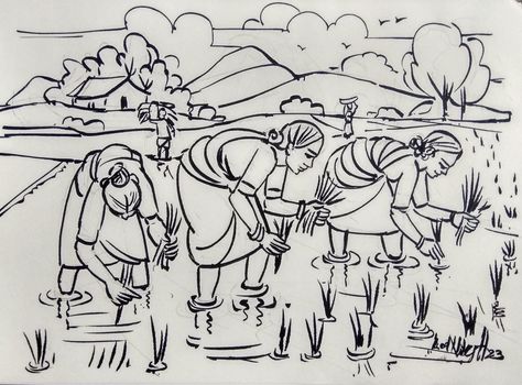 Indian Farmers Season painting composition for students,by Lad Nilesh., I Indian Farmer Illustration, Farmer Drawing Sketch, Human Composition Drawing, Farmer Drawing Easy, Farmers Drawing, Village Composition, Farmer Drawing, Farmer Tattoo, Student Sketch