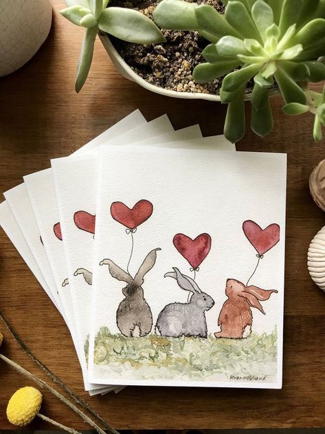 Watercolour Valentine Cards For Him, Valentines Cards Painted, Watercolor Valentine Cards For Kids, Watercolour Valentine Cards, Valentine’s Day Card Ideas, Valentine’s Day Watercolor, Valentines Day Paintings, Valentine’s Day Art, Valentine’s Day Cards Diy