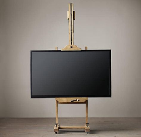 8 great ways to incorporate a flat screen television into a room. - The Art of Doing Stuff Easel Tv, Easel Tv Stand, Outdoor Tv Cabinet, Tv Floor Stand, Ac Cover, Rh Rugs, Artist Easel, Art Easel, Tv In Bedroom