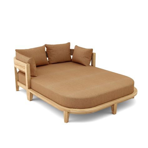 A large and spacious day bed made of natural teak, the Coronado Daybed is the perfect place to enjoy a sunny daytime nap in the comfort of the outdoors. This spacious and sturdy daybed includes Sunbrella cushions and pillows perfect for lounging around. Outdoor Day Beds Patio, Outdoor Daybed Diy, Day Bed Outdoor, Double Day Bed, Outdoor Day Bed, Daybed Outdoor, Patio Bed, Diy Daybed, Teak Sofa