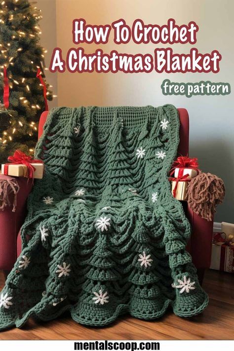 How To Crochet A Christmas Blanket Crochet Christmas Blanket, Christmas Crochet Blanket, Crochet Tree, Crochet Blanket Pattern Easy, Crocheted Blanket, Crochet Xmas, Christmas Blanket, Easy Crochet Blanket, Crochet Christmas Trees