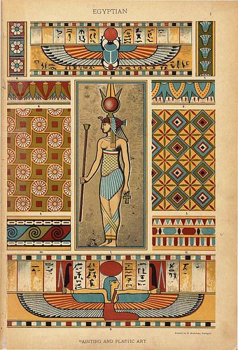 Egyptian Design Pattern, Egyptian Ornamented, Egyptian Drawings, Egyptian Pattern, Art Arabe, Egyptian Motifs, Egyptian Painting, German School, Egyptian Design