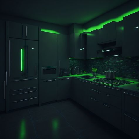 Black Room With Led Lights, Luxurious Kitchen Modern, Dark Aesthetic Room, Imvu Backgrounds, Games Room Inspiration, Green Bedroom Decor, Castle Rooms, Led Kitchen, Pvc Ceiling Design