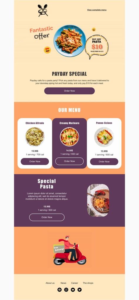 Food Email Marketing Design, Mailing List Design, Email Marketing Design Inspiration Food, Restaurant Email Design, Food Email Design, Emailer Template, Email Template Design Inspiration, Brand Emails, Restaurant Newsletter