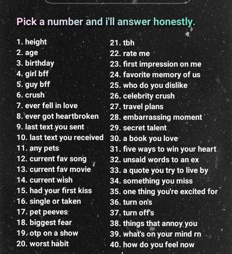 Pick A Number Questions, Weird Questions To Ask, Weird Questions, Pick A Number, Know More About Me, Funny Flirty Quotes, Names For Boyfriend, Instagram Questions, Falling For Someone