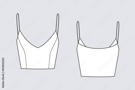 Female tank top vector template isolated on a grey background. Front and back view. Outline fashion technical sketch of clothes model. Stock Vector | Adobe Stock Female Tank Top, Technical Sketch, Clothes Model, Vector Template, Back View, Grey Background, Gray Background, Adobe Stock, Womens Tank