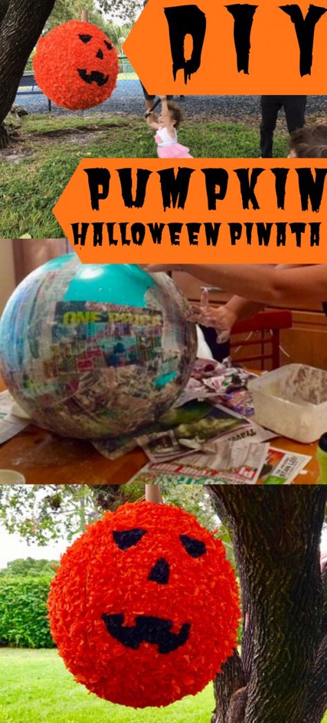 How to Make a DIY Halloween Pumpkin Piñata - Mom Junky Pumpkin Pinata, Halloween Pinata, Pinata Diy, Halloween Pumpkin Diy, Fun Halloween Party Games, Pumpkin Halloween Costume, Easy Diy Costumes, Piñata Ideas, Diy Pinata