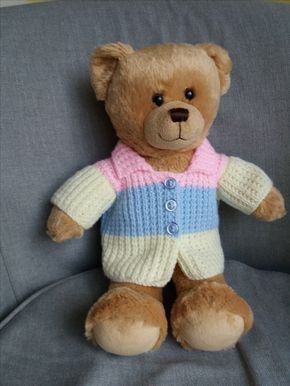 teddy bear rib jacket Free knitting pattern Build A Bear Clothes Pattern, Teddy Clothes, Bear Clothing, Teddy Bear Patterns Free, Teddy Bear Knitting Pattern, Bear Dress, Teddy Bear Sweater, Bear Patterns Free, Bear Clothes