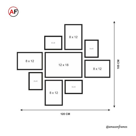 Photo Picture Wall Frame Set Gallery Modern 9 - Etsy UK Photo Frame Layout, Photo Wall Layout, Picture Frame Arrangements, Picture Frame Layout, Family Photos Wall Decor, Gallery Wall Template, Frames Decor, Frame Wall Collage, Photo Arrangement