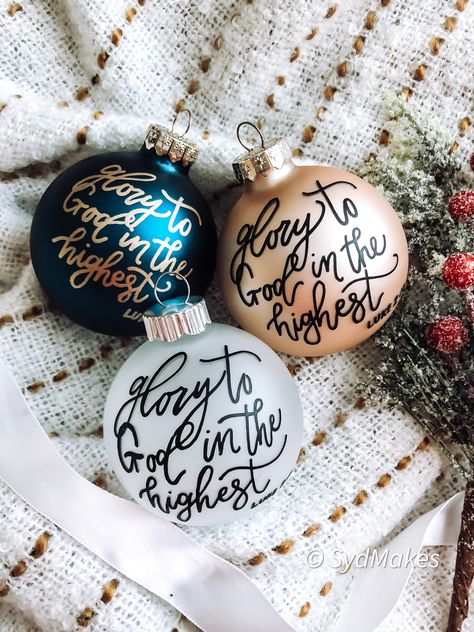 Jesus Ornaments Diy, Diy Christian Christmas Ornaments, Bible Ornaments Diy, Diy Christmas Ornaments Christian, Hand Lettered Ornaments, Nativity Ornaments Diy Cricut, Scripture Christmas Ornaments, Bible Verse Christmas Ornaments, Scripture Ornaments