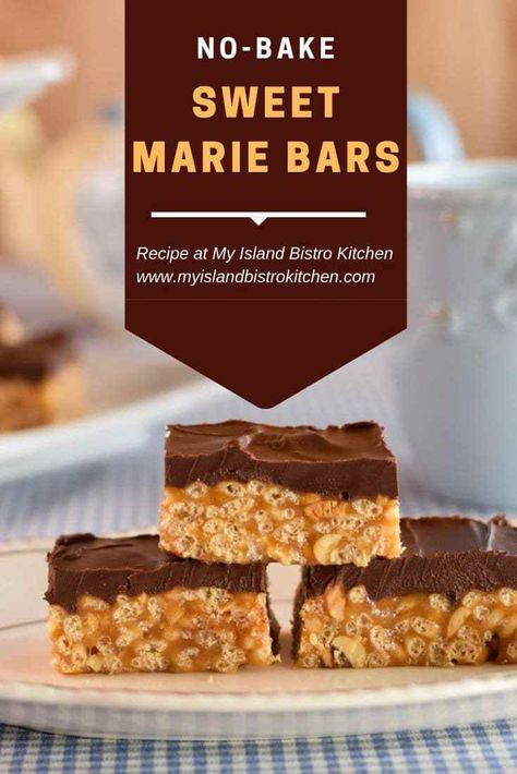 Sweet Marie Bars Recipe - My Island Bistro Kitchen Sweet Marie Bars Recipe, Xmas Squares Recipes, Sweet Marie Bars, Christmas Squares And Bars, No Bake Squares, Bars And Squares, Squares Recipes, Sweet Bars, Dessert Squares