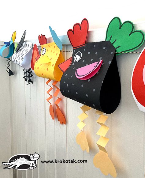 krokotak | EASTER HENS GARLAND Dancing Crafts, Påskeaktiviteter For Barn, Hand Crafts For Kids, Aktivitas Montessori, Easter Art, Kindergarten Art, Easter Crafts For Kids, Childrens Crafts, Paper Crafts Diy Kids