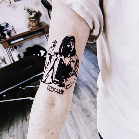 Mia Wallace Tattoo, Mia Pulp Fiction, Pulp Fiction Tattoo, Mangas Tattoo, One Word Tattoos, Pawprint Tattoo, Leeds Uk, Literary Tattoos, Blackwork Tattoos