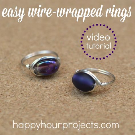 Wire Wrapped Ring Video Tutorial - make one in under 10 minutes from www.happyhourprojects.com Wire Tutorials, Wrapped Rings, Diy Ring, Bijoux Fil Aluminium, Ring Tutorial, Jewelry Pliers, Wire Wrapped Ring, Diy Wire Jewelry, Wrap Ring