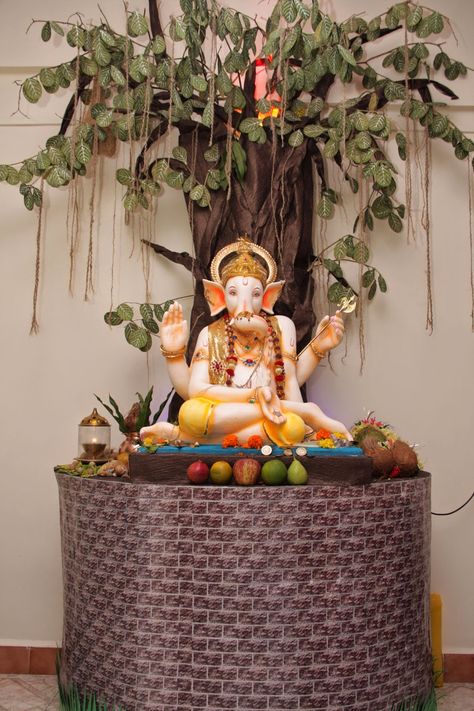 Eco-Friendly Ganesh: Eco friendly Decorations Ideas Ganpati Decoration Images, Ganpati At Home, Mountain Decoration, Eco Friendly Ganpati Decoration, Ganpati Decoration Theme, Ganesh Chaturthi Decoration, Ganpati Decoration At Home, Janmashtami Decoration, Ganapati Decoration